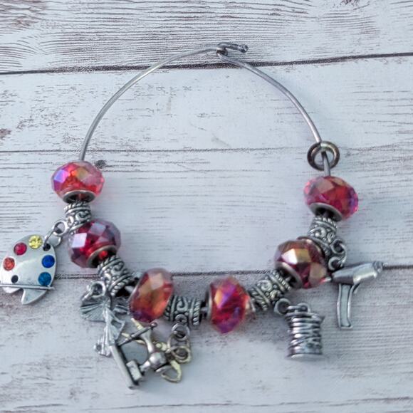 Crafting Charm Bracelet Red & Silver Tone - Fair Condition - Picture 15 of 16